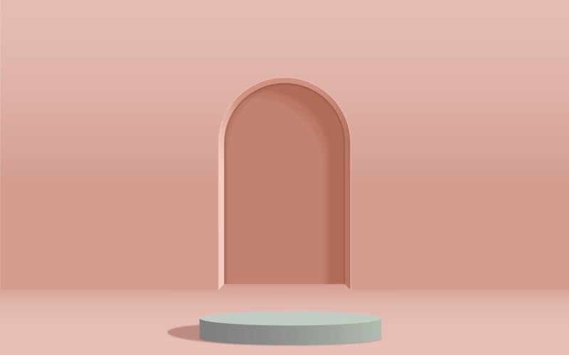 plain color circular podium stage and pink color showcase background 3d rendering