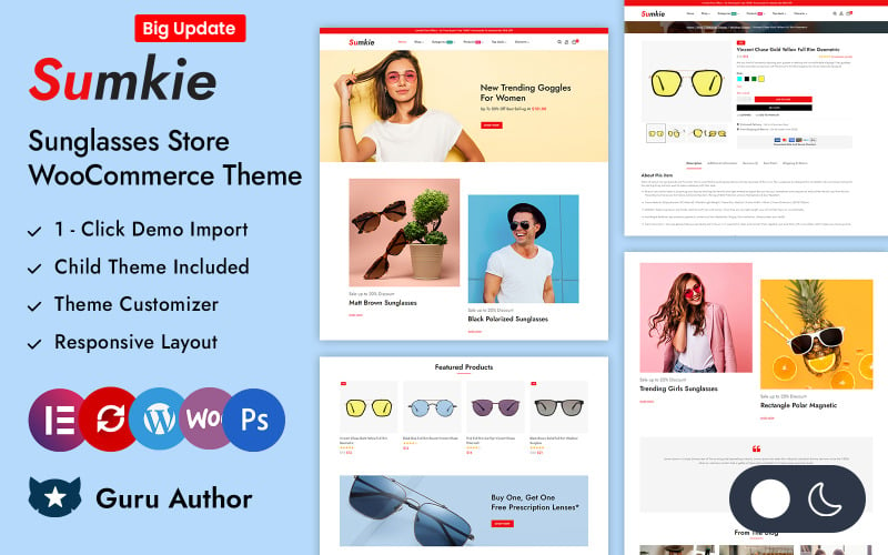 Sumkie - Tema de WooCommerce de Elementor para gafas y gafas de sol