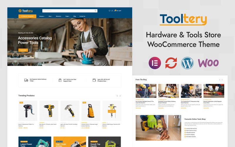 Tooltery - Tools, Hardware & AutoParts Elementor WooCommerce Duyarlı Teması