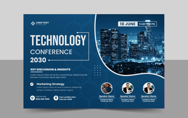 Technologiekonferenz-Flyer und Veranstaltungseinladungs-Banner-Vorlagendesign. Business-Workshop für Unternehmen