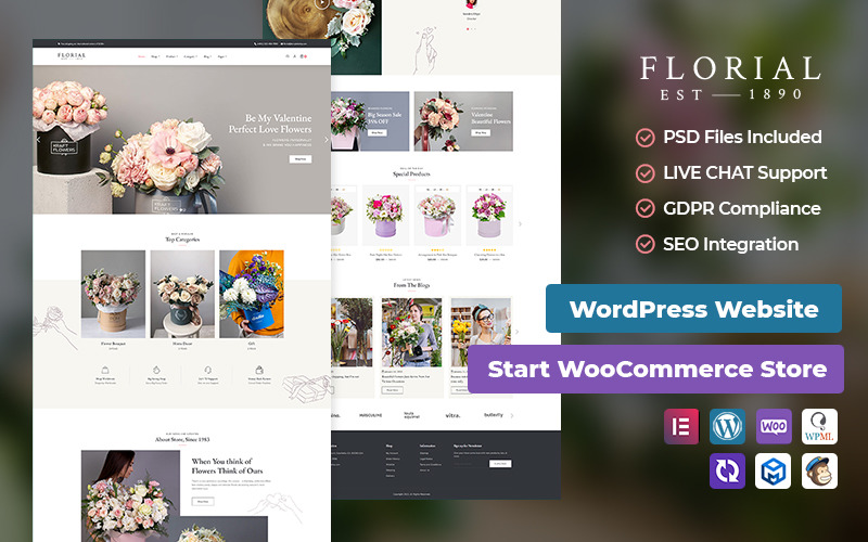Florial - Flower & 装饰最好的转换友好WooCommerce主题