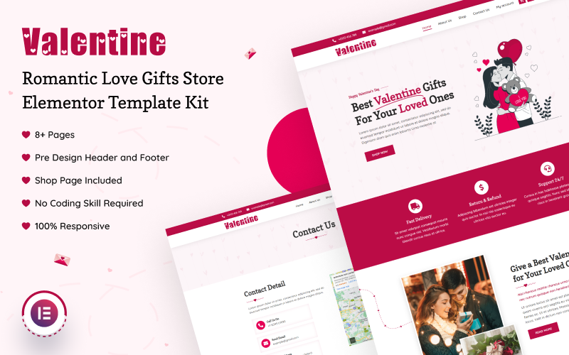 San Valentino - Kit di modelli Elementor per negozi di regali d'amore romantici