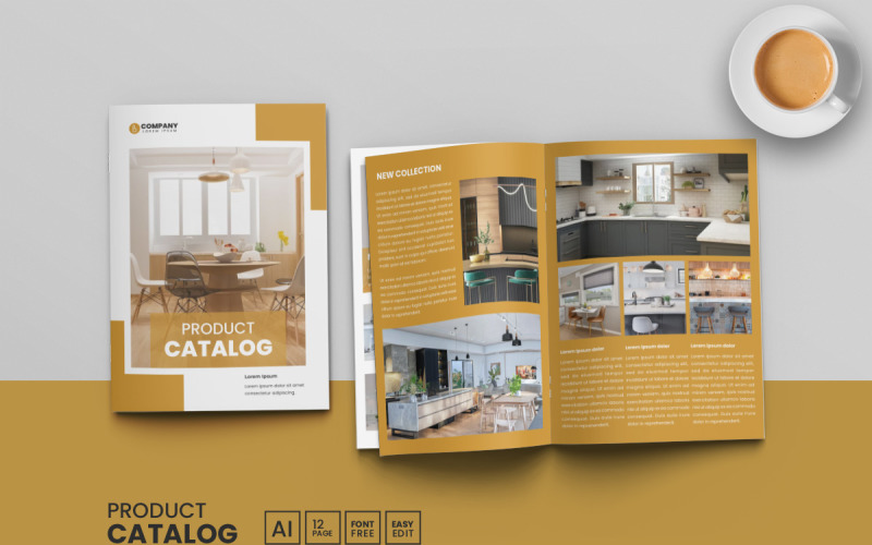 Product catalog template and catalogue layout design or brochure
