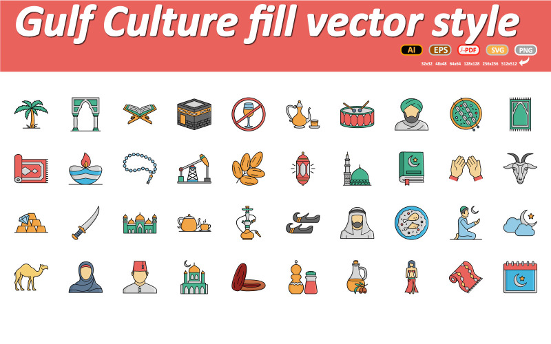 Icône vectorielle de la culture du Golfe | IA | PSE | SVG qui peut facilement être modifié