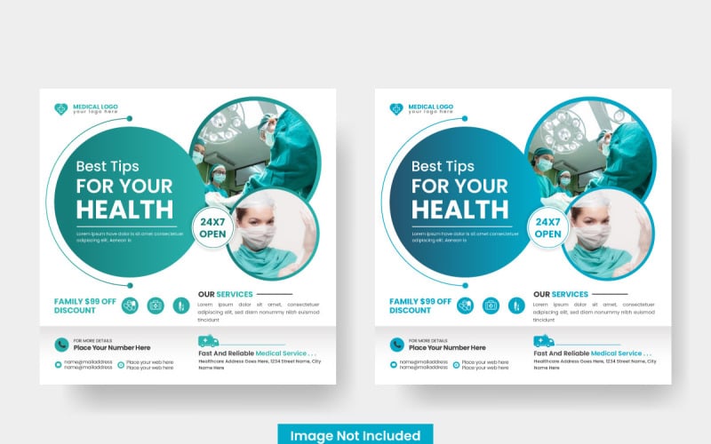 医疗卫生海报设计和医院广场社交媒体帖子横幅模板