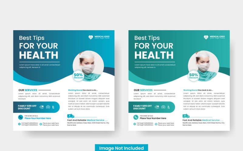 矢量医疗健康海报设计和医院广场社交媒体帖子横幅模板