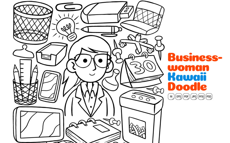 Businesswoman Kawaii Doodle Line Art