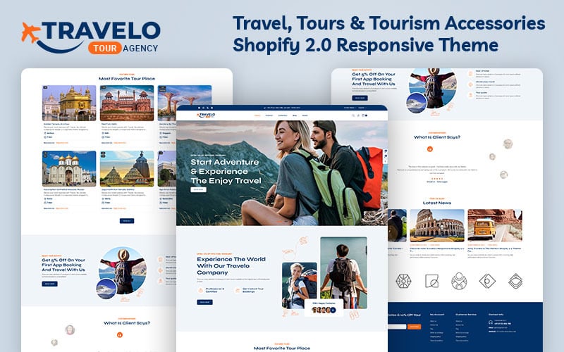 Travelo - Magasin d'accessoires de voyage, de circuits et de tourisme Thème réactif Shopify 2.0 polyvalent