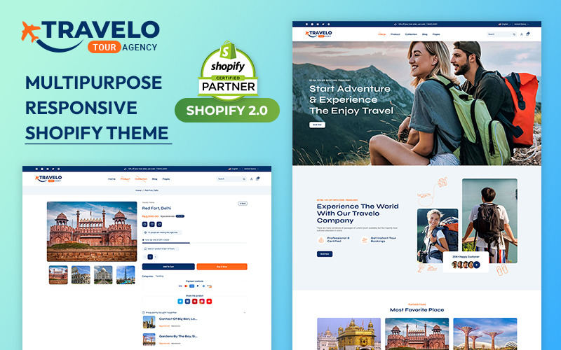 Travelo - Modèle Shopify 2.0 pour agence de voyages, de circuits et de tourisme