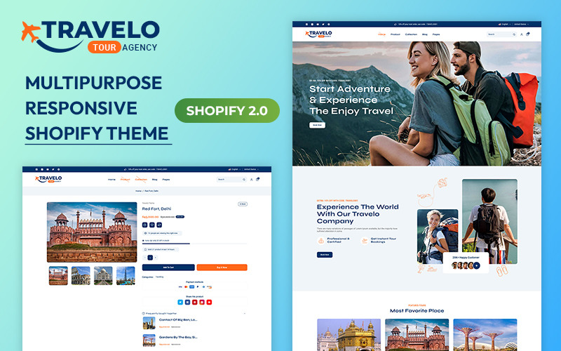 Travelo - Tema reattivo Shopify 2.0 multiuso per agenzie di viaggi, tour e turismo