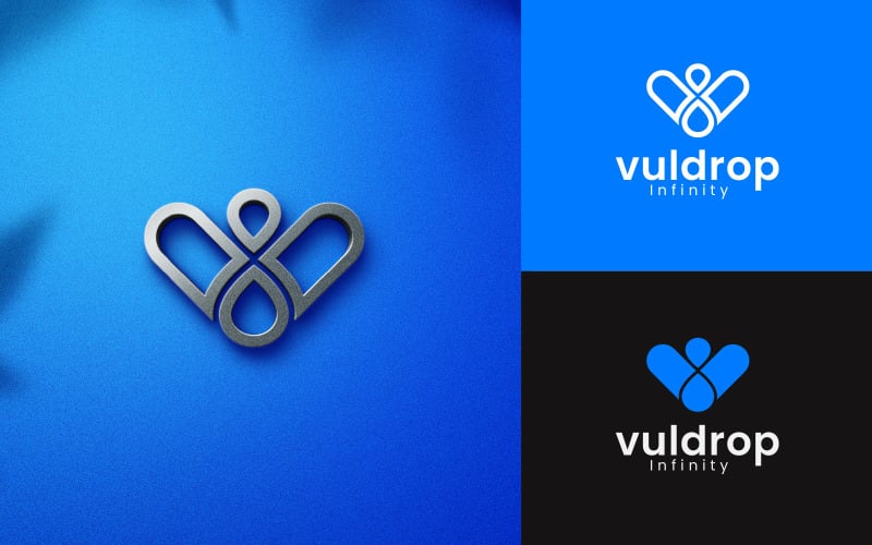 Création de logo de goutte d'infini de marque de lettre V