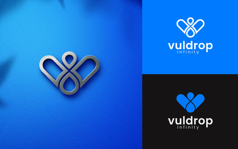 Design de logotipo de gota infinita de marca de letra V