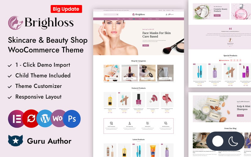 Brighloss - Beauty & 化妆品商店元素WooCommerce响应主题