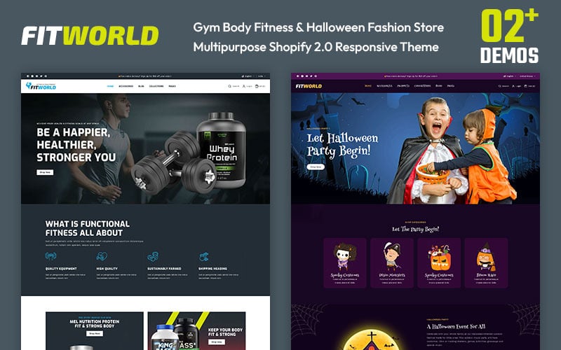 Fitworld - Palestra Body Fitness e negozio di moda di Halloween Tema multiuso Shopify 2.0 reattivo