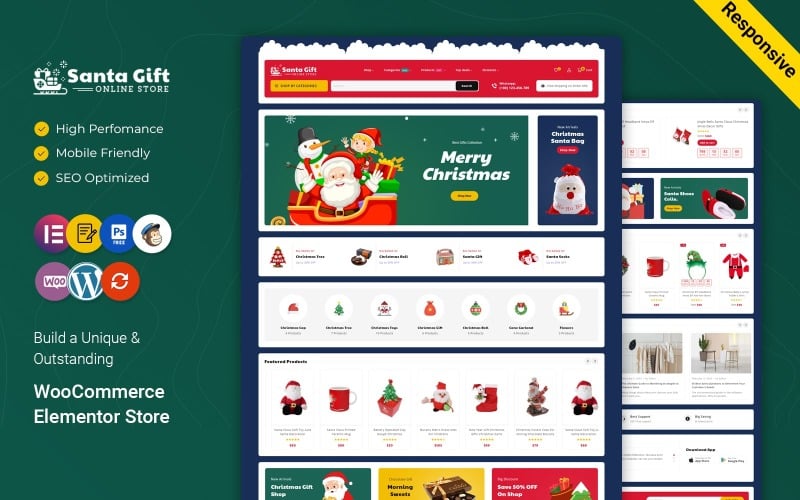 SantaGift – Адаптивна тема WooCommerce Elementor для різдвяних подарунків