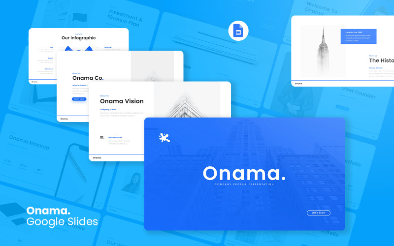 Onama - Google Slides-Vorlage für Unternehmensprofile