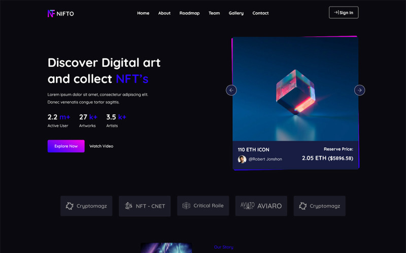 Nifto - NFT Creator React网站模型