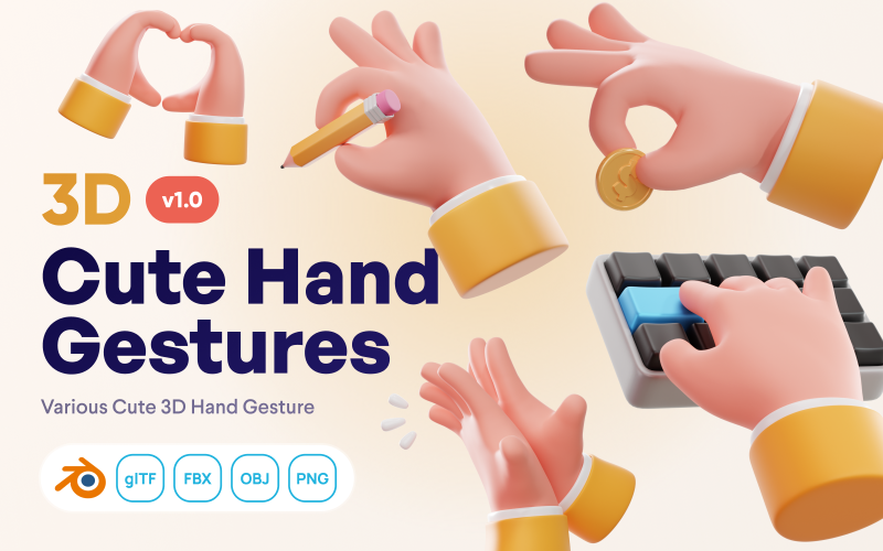 Handfluffy - Pack d'icônes de gestes de la main 3D mignons