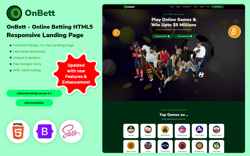 OnBett - Online Betting HTML5 Responsive Landing Page