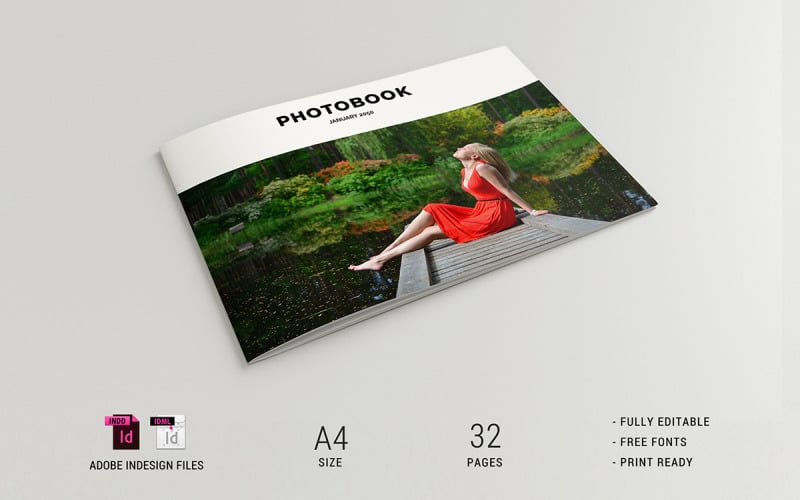 Modelo de revista de fotolivro (32 páginas, tamanho A4)