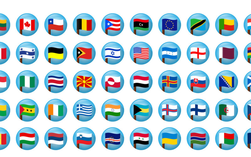 Világországok zászlói színes vektoros ikonok