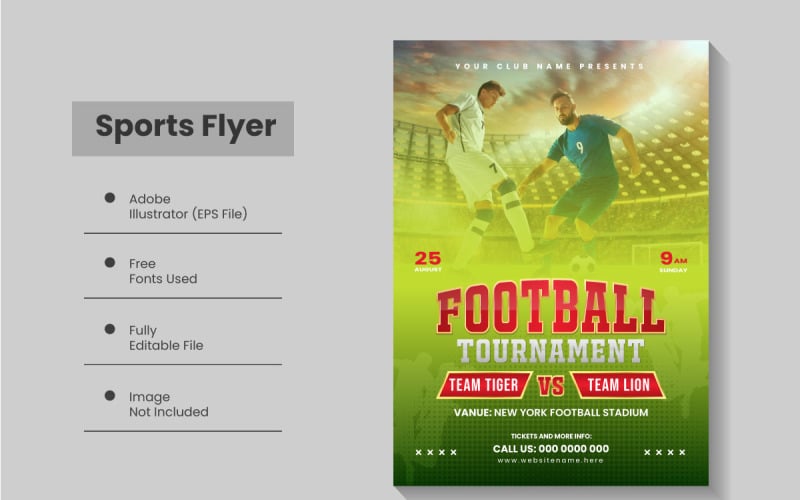 体育比赛传单模板和美式足球事件海报设计