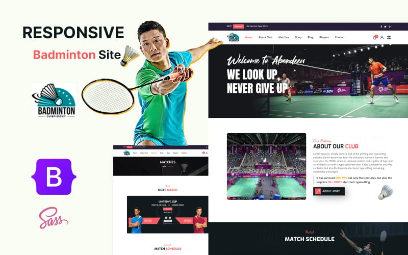 球场比赛-羽毛球和球拍运动网站模板