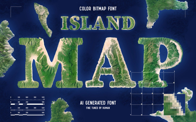 岛屿地图-彩色位图字体