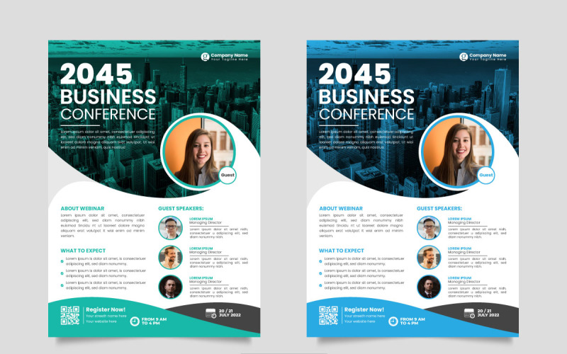 Vector zakelijke conferentie folder sjabloon of zakelijke live webinar conferentie banner