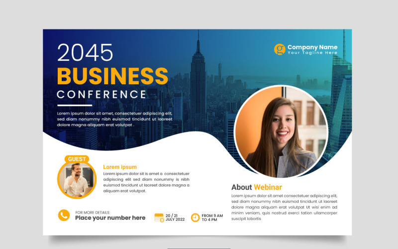 horizontal  business conference flyer template or business live webinar conference design