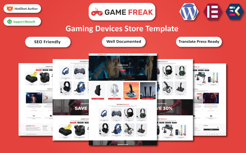 Game Freak - Plantilla Elementor WooCommerce para tienda de accesorios y dispositivos de juego