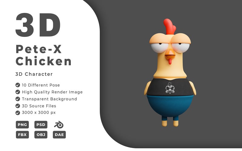 Illustrazione di personaggi 3D di pollo