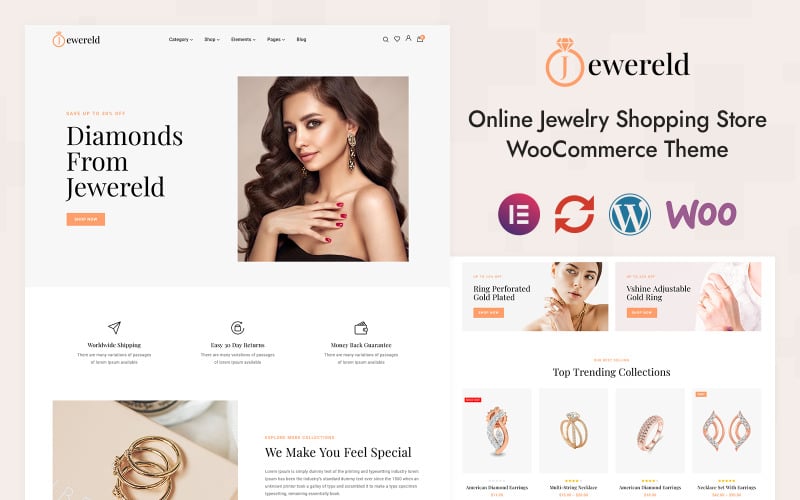 Jewereld - Jewelry Fashion Store Elementor WooCommerce 响应 Theme