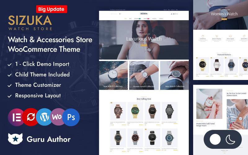 Sizuka - Negozio di orologi di lusso Elementor Tema reattivo WooCommerce