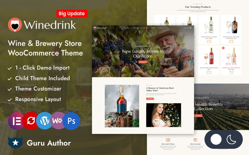 Winedrink – obchod s vínem a pivovary Elementor WooCommerce responzivní téma