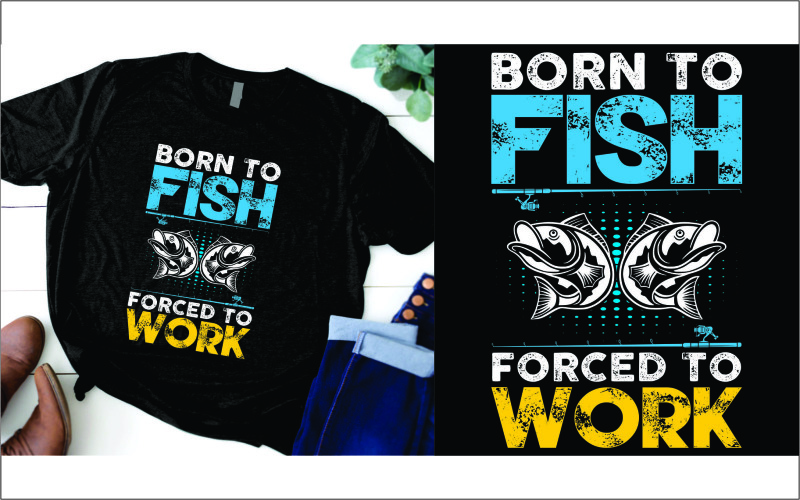 Född att fiska Forcerd to work t-shirt