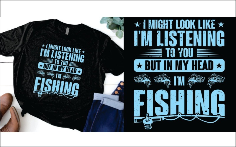 Ik zou eruit kunnen zien alsof ik naar je luister, koop in mijn hoofd ik ben aan het vissen T-shirt