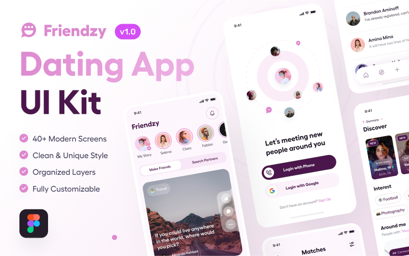 Friendzy - Лучший набор пользовательского интерфейса приложения для знакомств