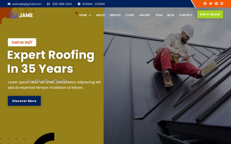 Jame - Roofing & 管道HTML5登陆页面模板