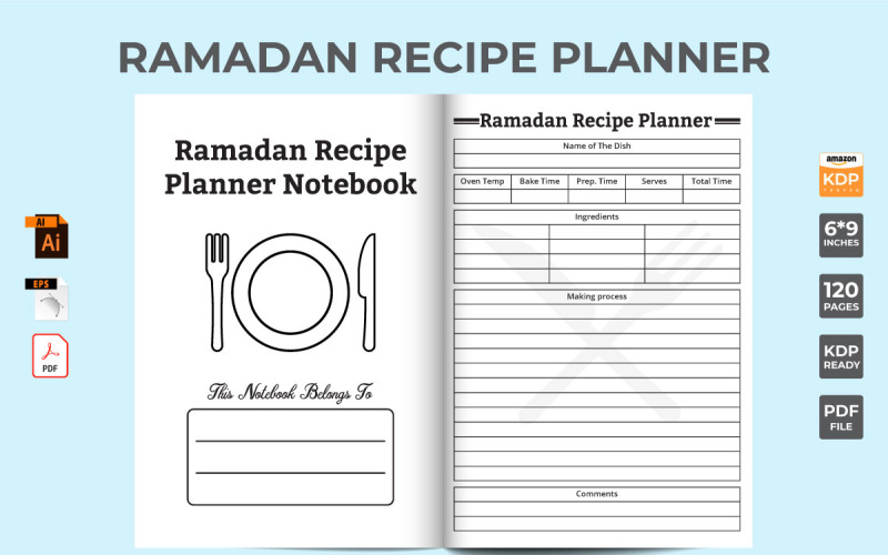 Рамадан рецепт ноутбук шаблон вектор