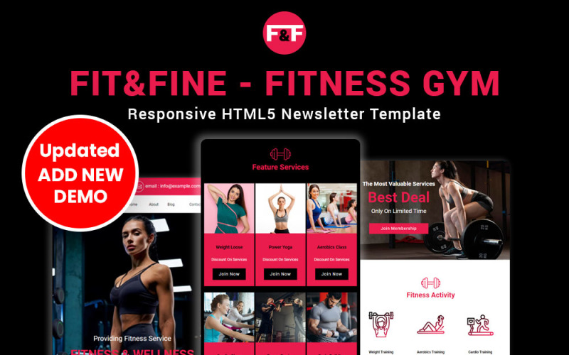 Fit&Fine - Modelo de boletim HTML5 responsivo para academia de ginástica