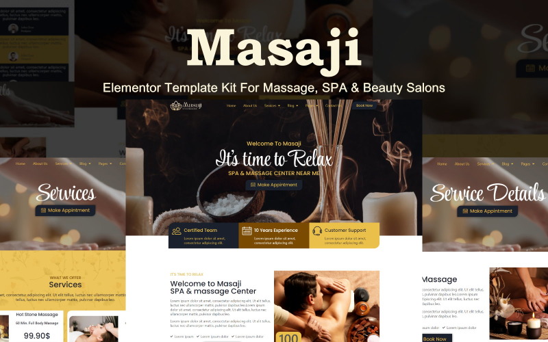 Masaji - Elementor-sjabloonkit voor massages, spa's en schoonheidssalons