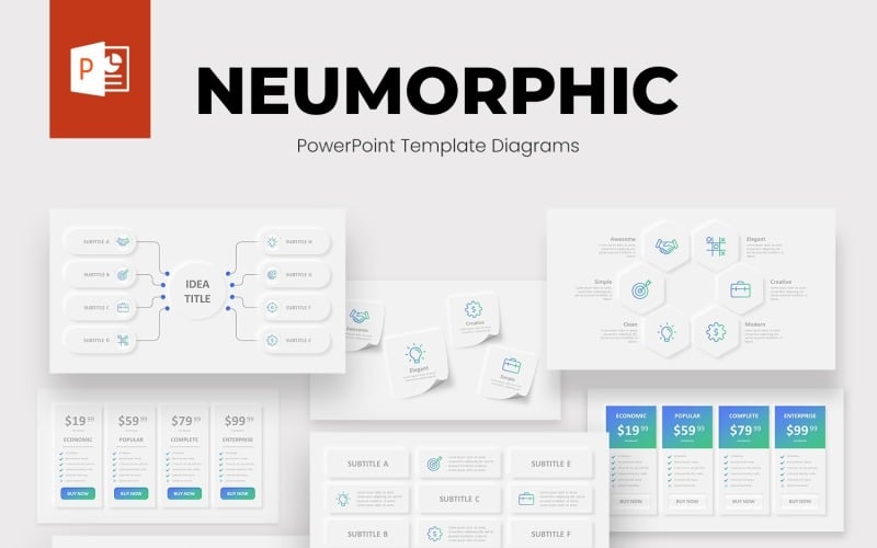 Neumorphic animowane projekty szablonów PowerPoint