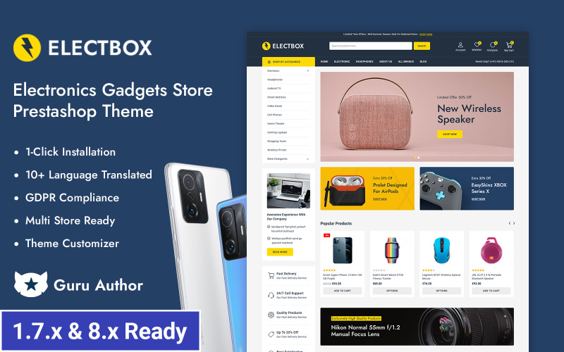 Electbox - Tienda de dispositivos electrónicos inteligentes Prestashop Responsive Theme