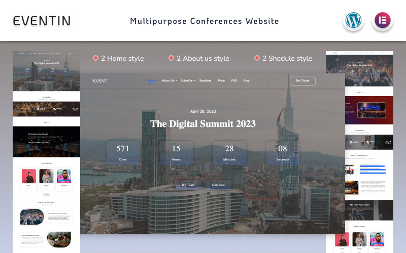 Eventin - Multifunctionele conferenties Website Elementor WordPress-thema