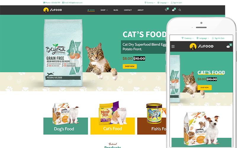 Pet Food - Evcil Hayvanlar ve Veterinerler için Yaratıcı Tema WooCommerce Teması