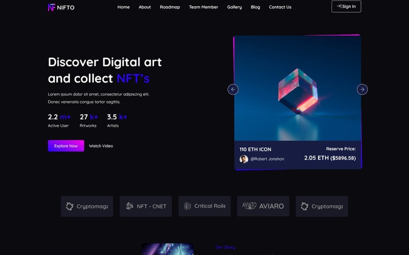 Nifto - Tema WordPress para Criador de NFT