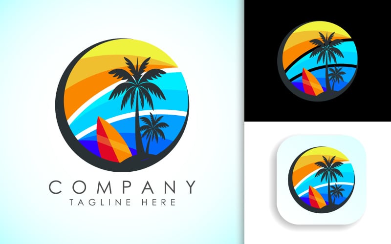 Plaj logosu tasarım şablonu vektörü