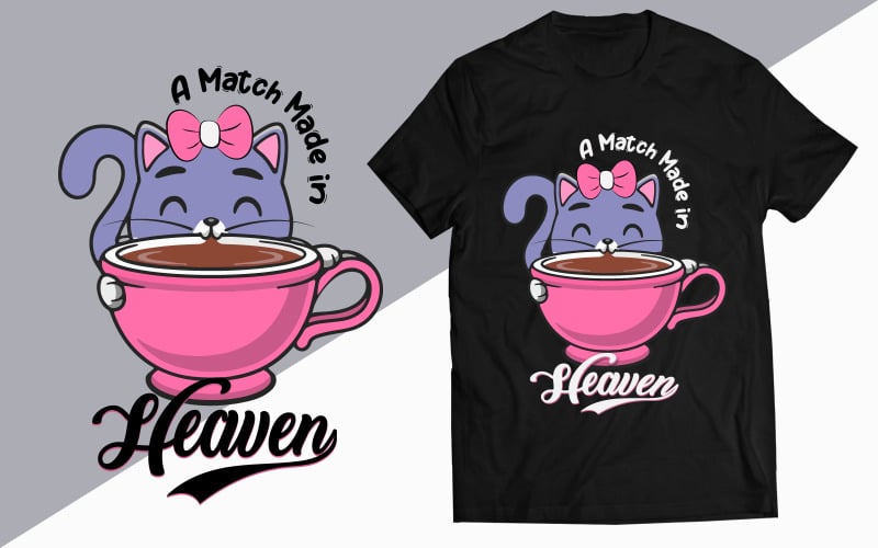 咖啡和猫，天作之合的t恤设计，咖啡和猫的t恤设计.