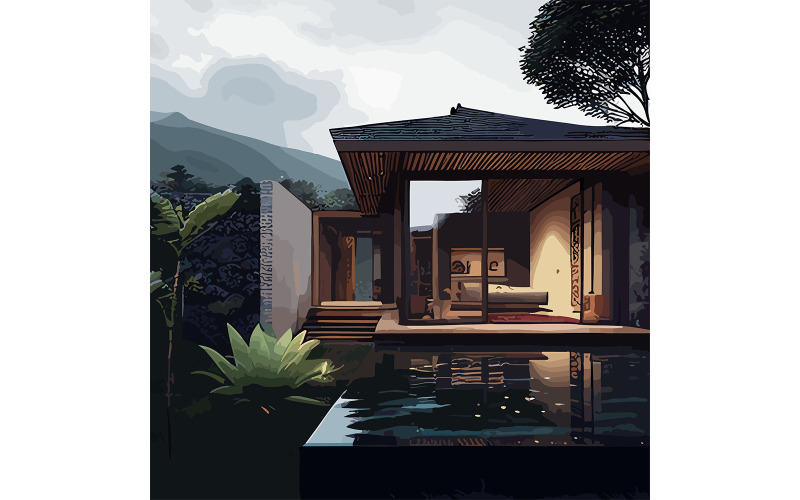 Tatham Imagine Modern Small Bali Villa With Pool Over Long Illustration Vector